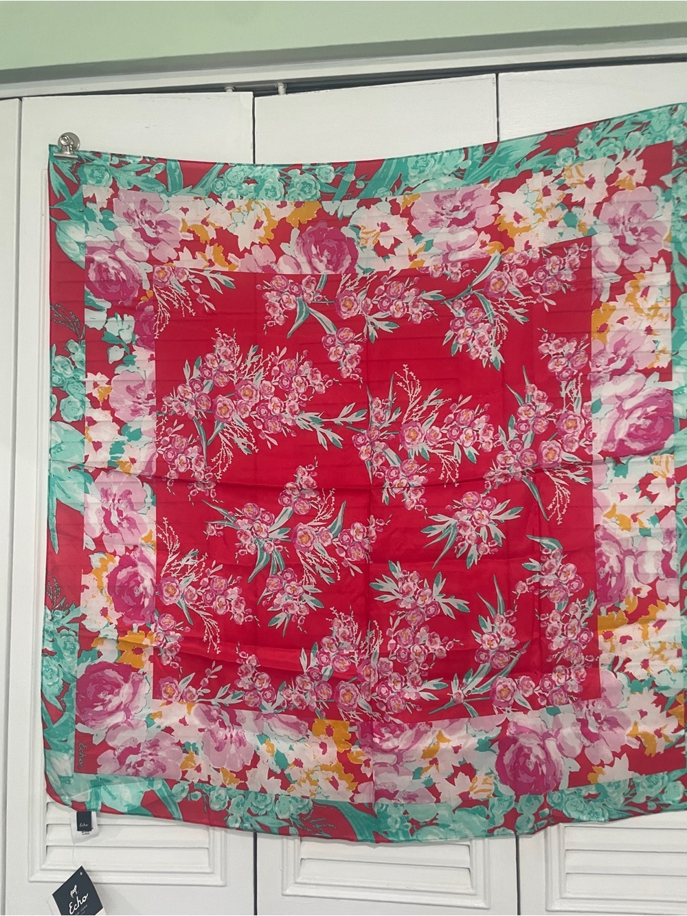 Echo Floral Red Pink Green Square Scarf